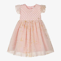 Alviero Martini-Girls Pink Geo Map Tulle Dress | Childrensalon Outlet