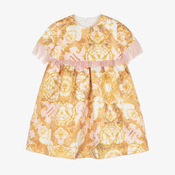 Alviero Martini-Girls Pink & Gold Geo Map Satin Dress | Childrensalon Outlet