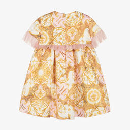 Alviero Martini-Girls Pink & Gold Geo Map Satin Dress | Childrensalon Outlet
