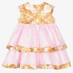 Alviero Martini-Girls Pink & Gold Satin Geo Map Dress | Childrensalon Outlet