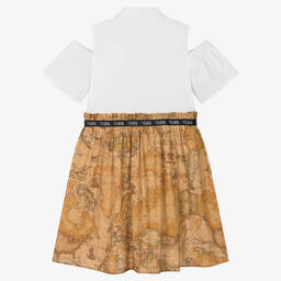 Alviero Martini-Girls White & Beige Cotton Geo Map Dress | Childrensalon Outlet