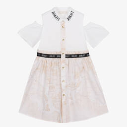 Alviero Martini-Girls White & Beige Geo Map Cotton Dress | Childrensalon Outlet