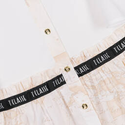 Alviero Martini-Girls White & Beige Geo Map Cotton Dress | Childrensalon Outlet