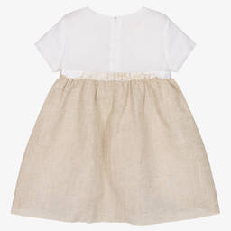 Alviero Martini-Girls White & Beige Geo Map Linen Dress | Childrensalon Outlet