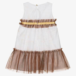 الفيرو مارتيني-فستان تول لون أبيض وذهبي | Childrensalon Outlet