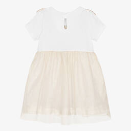 Alviero Martini-Girls White Jersey & Gold Tulle Dress | Childrensalon Outlet