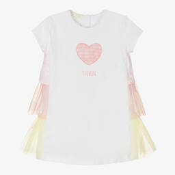 Alviero Martini-Girls White & Pink Flutter Tulle Dress | Childrensalon Outlet