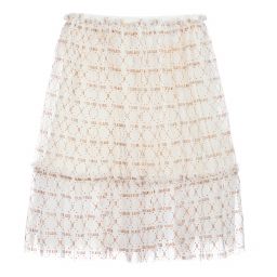 Alviero Martini-Ivory Geo Map Tulle Skirt | Childrensalon Outlet