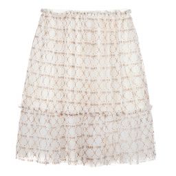 Alviero Martini-Ivory Geo Map Tulle Skirt | Childrensalon Outlet