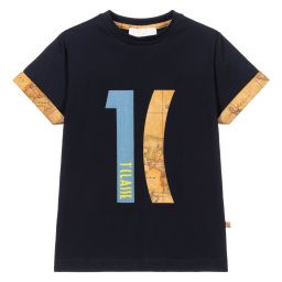 Alviero Martini-Синяя футболка с географической картой | Childrensalon Outlet