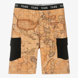 Alviero Martini-Teen Boys Beige Cotton Geo Map Shorts | Childrensalon Outlet