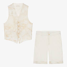 Alviero Martini-Teen Boys Beige Geo Shorts & Waistcoat Suit | Childrensalon Outlet
