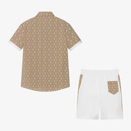 الفيرو مارتيني-طقم شورت قطن بوبلين لون بيج وأبيض للمراهقين | Childrensalon Outlet