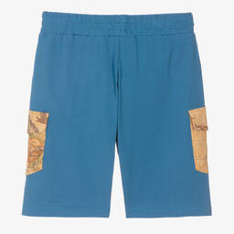 Alviero Martini-Teen Boys Blue Cotton Geo Shorts | Childrensalon Outlet