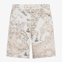 Alviero Martini-Кремовые шорты-бермуды с картой мира | Childrensalon Outlet