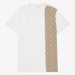 Alviero Martini-Teen Boys White & Beige Monogram Cotton T-Shirt | Childrensalon Outlet