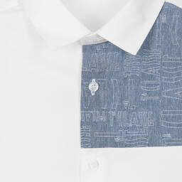 Alviero Martini-Teen Boys White Cotton & Denim Shirt | Childrensalon Outlet