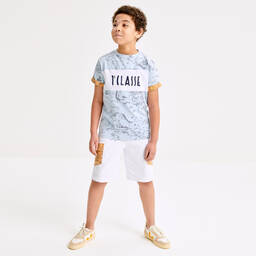 Alviero Martini-Teen Boys White Cotton Geo Map Shorts | Childrensalon Outlet