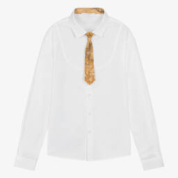 Alviero Martini-قميص بربطة عنق قطن لون أبيض للمراهقين | Childrensalon Outlet