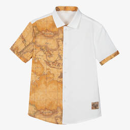 Alviero Martini-Teen Boys White & Geo Map Cotton Shirt | Childrensalon Outlet