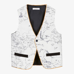 Alviero Martini-Teen Boys White Geo Map Cotton Waistcoat | Childrensalon Outlet