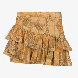 Alviero Martini-Teen Girls Beige Geo Map Ruffle Skirt | Childrensalon Outlet
