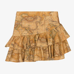 Alviero Martini-Teen Girls Beige Geo Map Ruffle Skirt | Childrensalon Outlet
