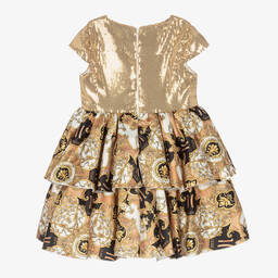 الفيرو مارتيني-فستان تينز بناتي تول مزين بترتر لون ذهبي | Childrensalon Outlet