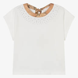 Alviero Martini-Teen Girls Ivory Embellished Geo T-Shirt | Childrensalon Outlet