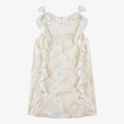 Alviero Martini-Teen Girls Ivory Satin Geo Map Print Dress | Childrensalon Outlet