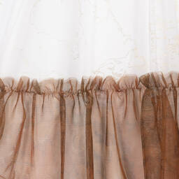 الفيرو مارتيني-فستان تينز بناتي مزين بتول لون أبيض وذهبي | Childrensalon Outlet