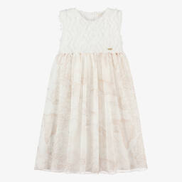 Alviero Martini-Teen Girls White & Ivory Geo Midi Dress | Childrensalon Outlet