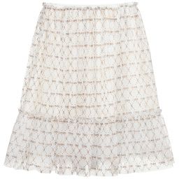 Alviero Martini-Teen Ivory Geo Map Logo Skirt | Childrensalon Outlet