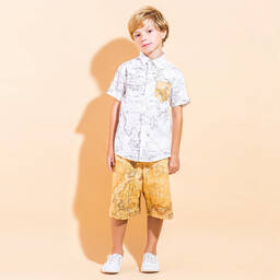 Alviero Martini-White Geo Map Cotton Shirt | Childrensalon Outlet