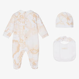 Alviero Martini-White & Light Beige Geo Map Babygrow Set | Childrensalon Outlet