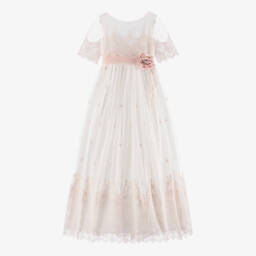 Amaya-Girls Lace Ivory & Pink Gown | Childrensalon Outlet