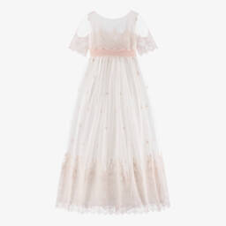 Amaya-Girls Lace Ivory & Pink Gown | Childrensalon Outlet