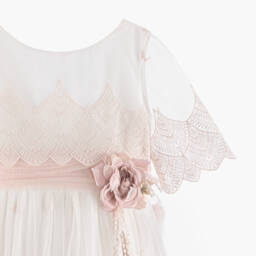 Amaya-Girls Lace Ivory & Pink Gown | Childrensalon Outlet