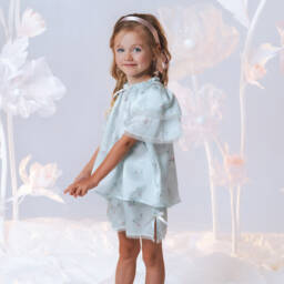 AMIKI Children-Очаровательная шелковая пижама с цветочным узором синего цвета | Childrensalon Outlet