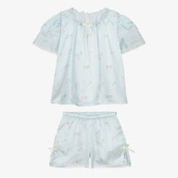 AMIKI Children-Очаровательная шелковая пижама с цветочным узором синего цвета | Childrensalon Outlet