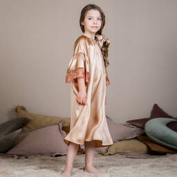 AMIKI Children-Girls Beige Silk Nightdress | Childrensalon Outlet
