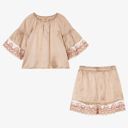 AMIKI Children-Girls Beige Silk Pyjamas | Childrensalon Outlet