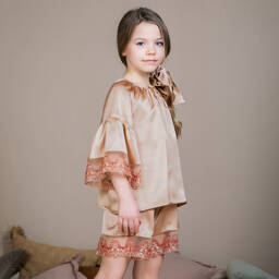 AMIKI Children-Girls Beige Silk Pyjamas | Childrensalon Outlet
