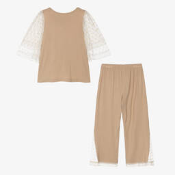 اميكي تشلدرن-بيجاما مودال ودانتيل لون بيج داكن للبنات | Childrensalon Outlet