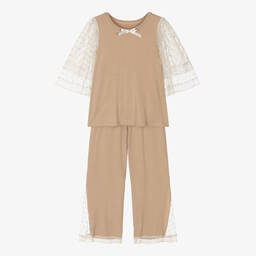 اميكي تشلدرن-بيجاما مودال ودانتيل لون بيج داكن للبنات | Childrensalon Outlet