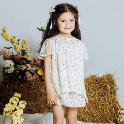AMIKI Children-Girls Ivory Floral Viscose Pyjamas | Childrensalon Outlet