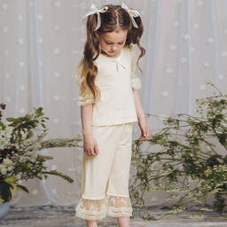 AMIKI Children-Girls Ivory Modal & Lace Pyjamas | Childrensalon Outlet