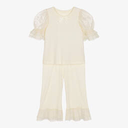 AMIKI Children-Girls Ivory Modal & Lace Pyjamas | Childrensalon Outlet