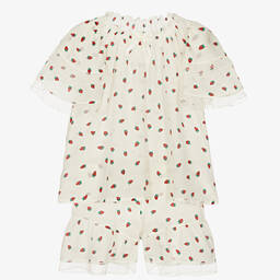 AMIKI Children-Girls Ivory Silk Strawberry Print Pyjamas | Childrensalon Outlet