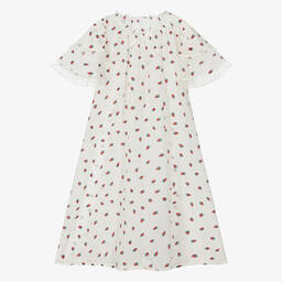 AMIKI Children-Girls Ivory Strawberry Print Silk Nightdress | Childrensalon Outlet